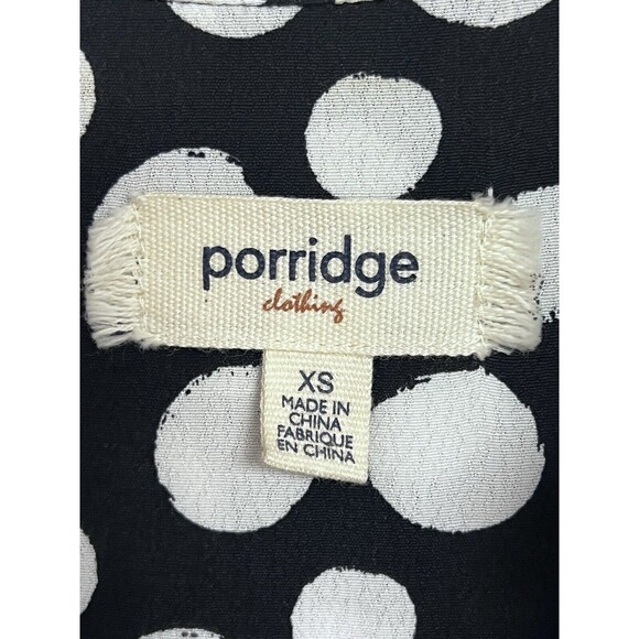 Porridge Clothing Anthropologie Black Polka Dot Tie Waist Button Shirt Sz XS - Picture 4 of 6